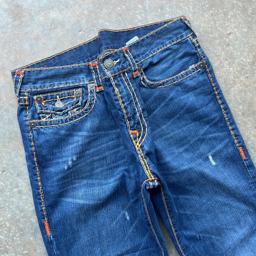 True Religion Geno Super T Relaxed Slim Jeans Indigo Aged Thick Stitch Mens 36 - Picture 5 of 14